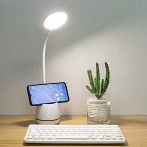 Đèn led để bàn học sạc usb có kệ đựng bút hoặc điện thoại hình tròn
