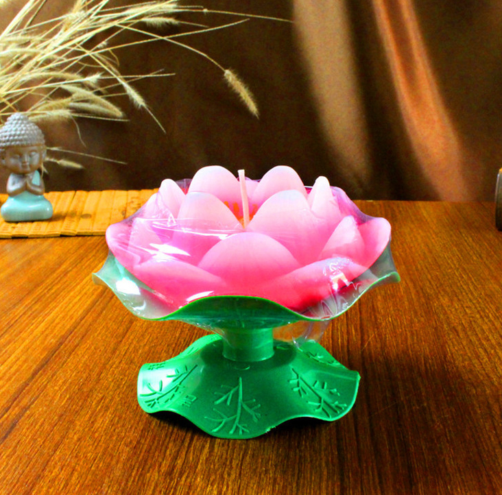 Nến hình hoa sen có đế bằng lá 6x7cm - Ảnh 3