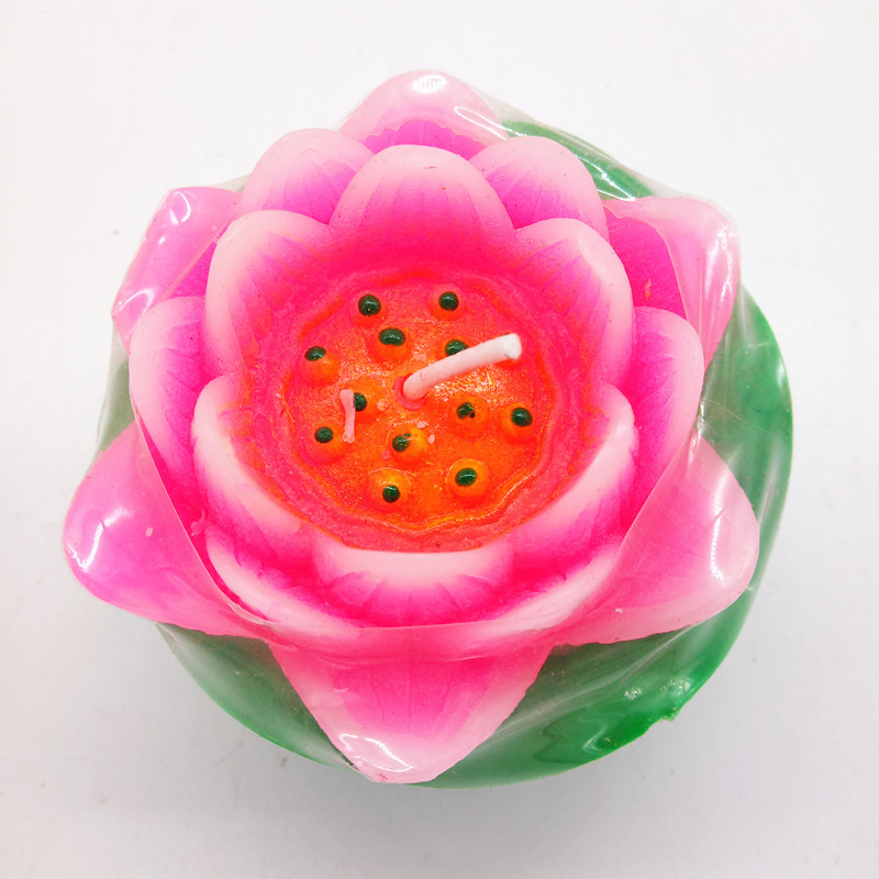 Nến hình hoa sen có đế bằng lá 6x7cm - Ảnh 2