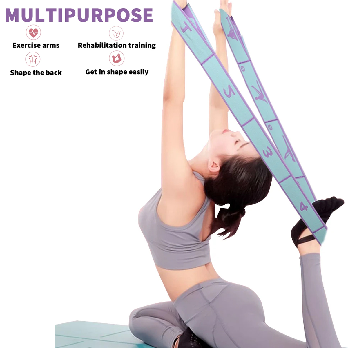 Dây đai hổ trợ tập yoga uốn dẻo, giữ thăng bằng căng cơ 8 nấc - Ảnh 2