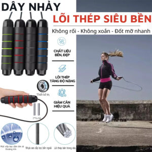Dây nhảy thể dục lõi thép có tạ sắt đủ màu xanh lá, xanh dương, đen, đỏ